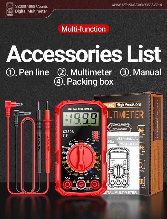 Profesjonalny miernik cyfrowy multimetr prądu napięcia tester czerwony