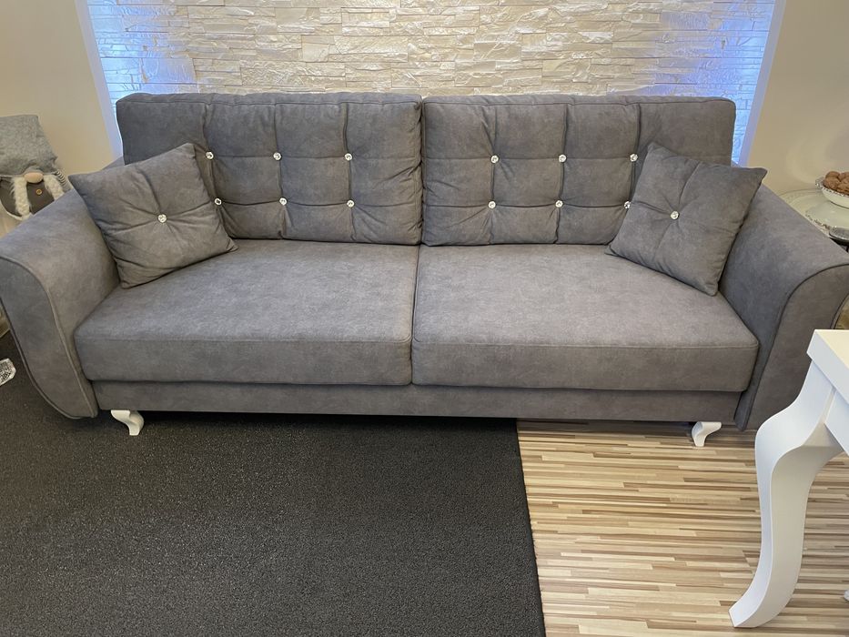 GLAMOUR komplet stół, 3 krzesła, kanapa