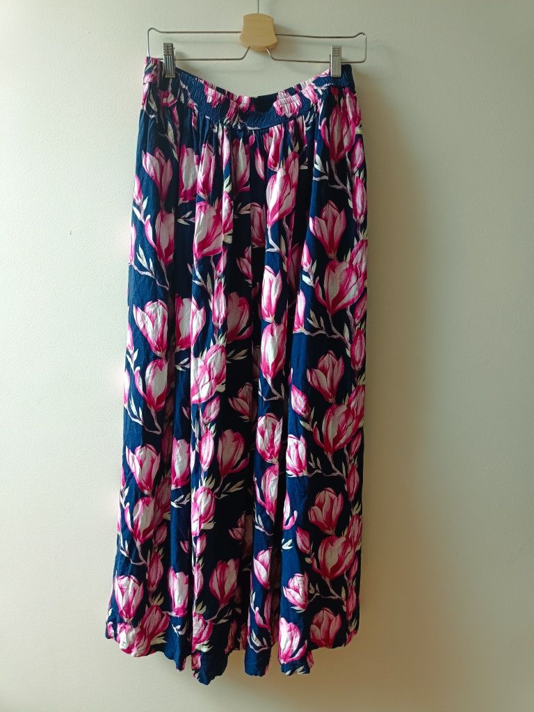 Przepiękna spódnica maxi z kieszeniami print kwitnąca mangolia r. XL-3