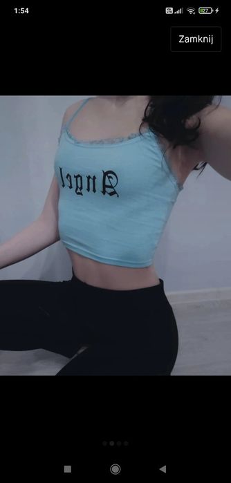 błękitny obcisły crop top na cienkich ramiączkach XS S angel