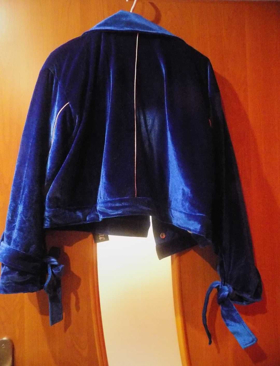 Welurowa kobaltowa chabrowa kurtka ramoneska M L XL