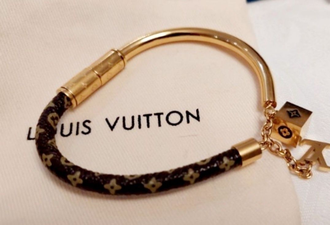 Bransoletka złota skórzana LV Louis Vuitton zawieszka logo