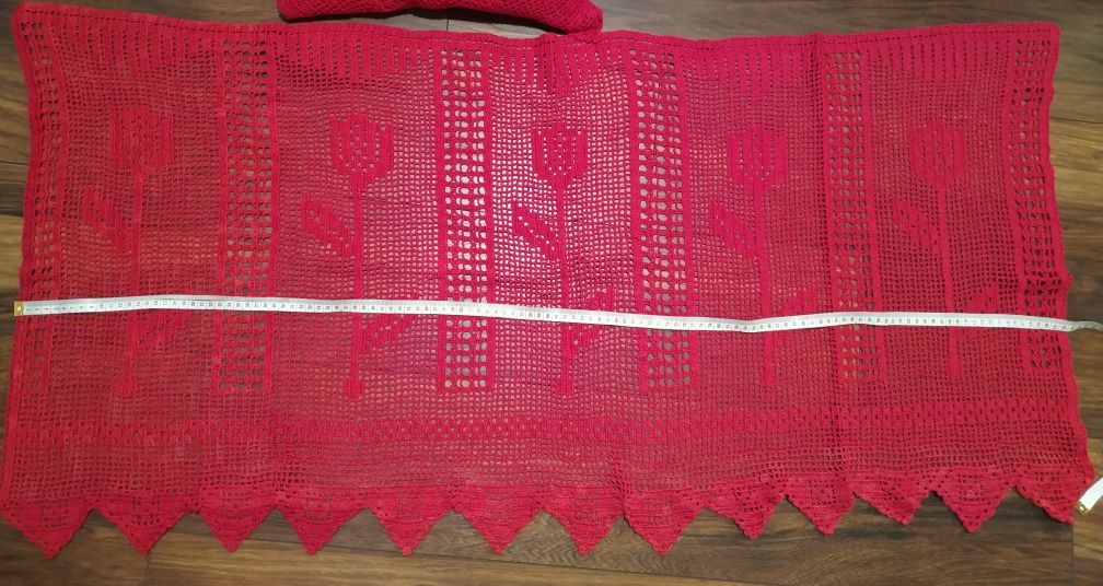 Firanki czerwone Handmade 2szt. szydełkowe na święta