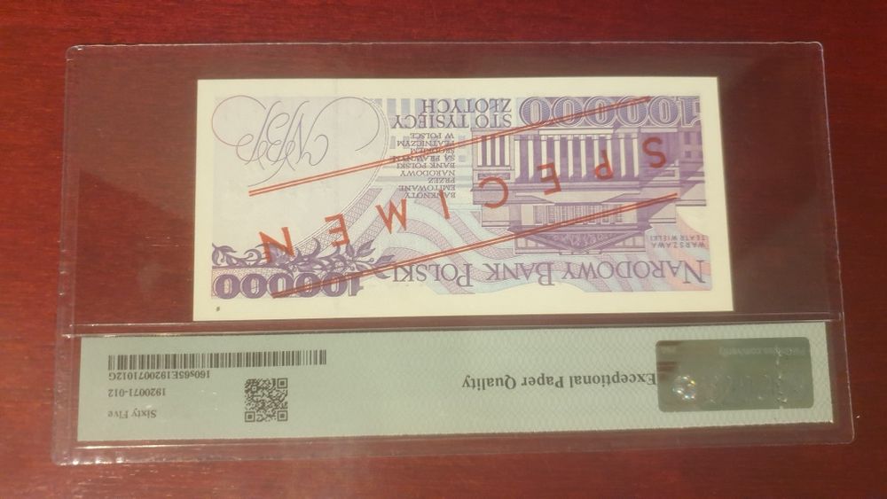 Banknot 100000 zł z 1993roku wzór PMG 65