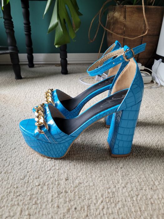 Sandały 38/39 platforma koturn obcas niebieskie buty na wysokim obcasi
