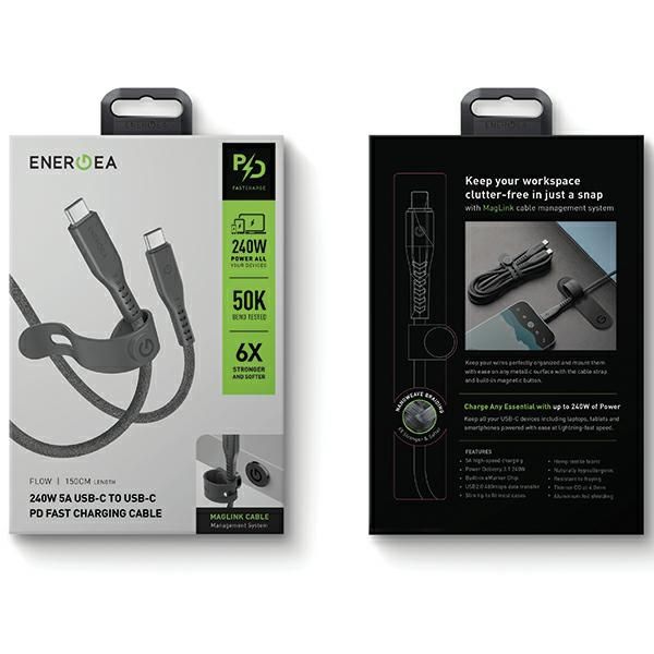 ENERGEA kabel Flow USB-C - USB-C1.5m czarny/black 240W 5A PD Fast