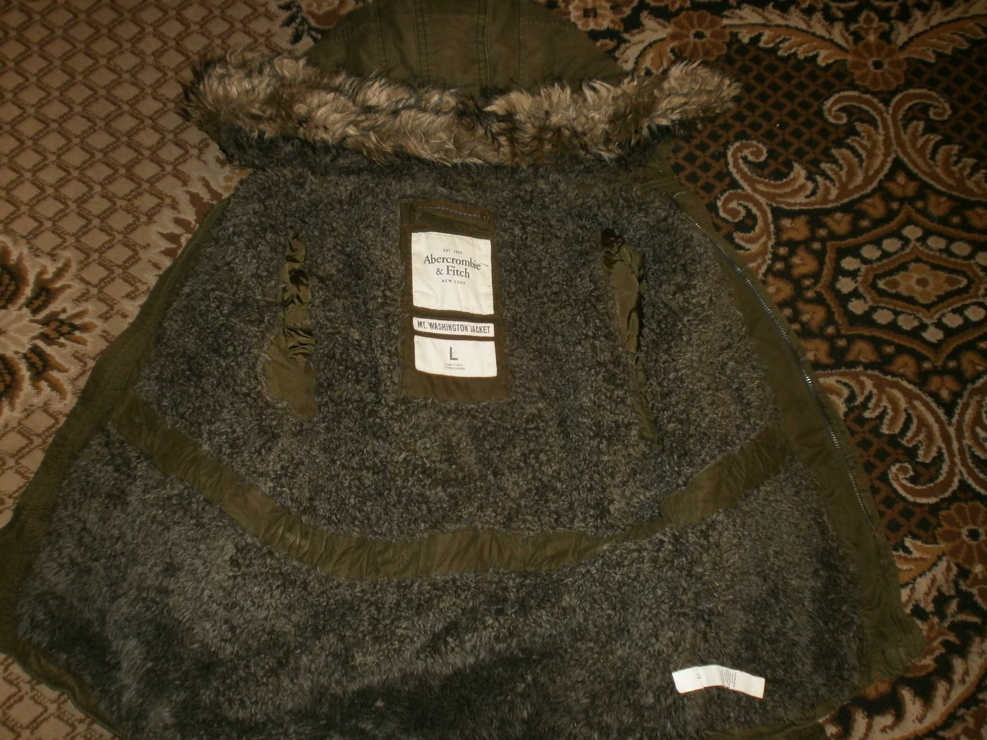 Куртка парка Abercrombie&Fitch, олива, L, наш разм. 54.Цельный капюшон