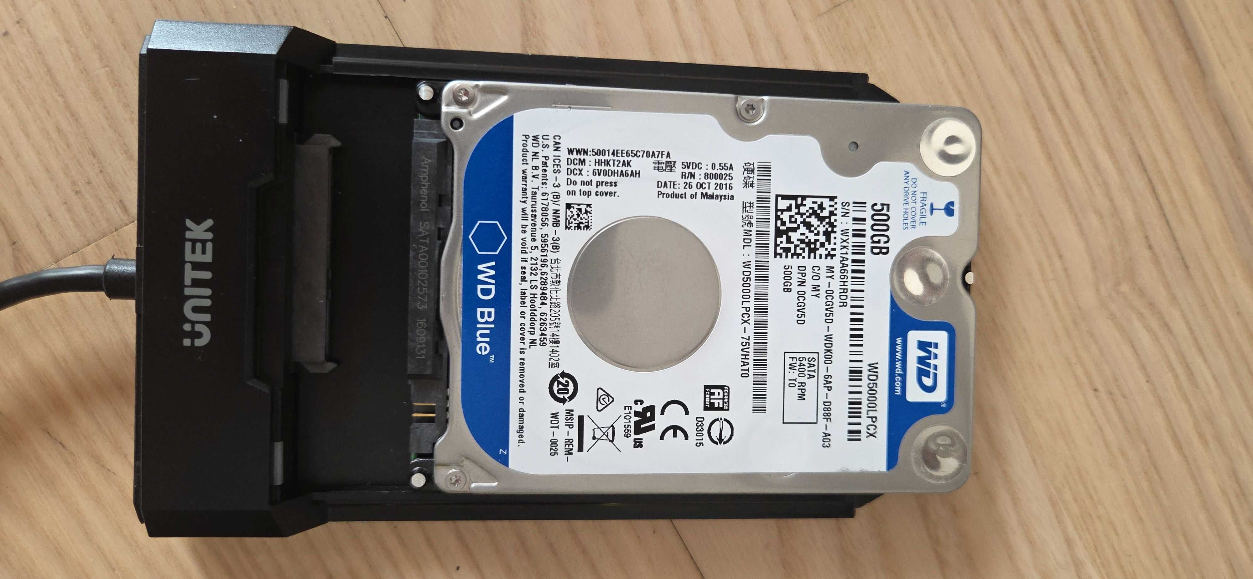 Dysk twardy HDD 500 GB WD 5000LPCX + obudowa Unitek Y-3036
