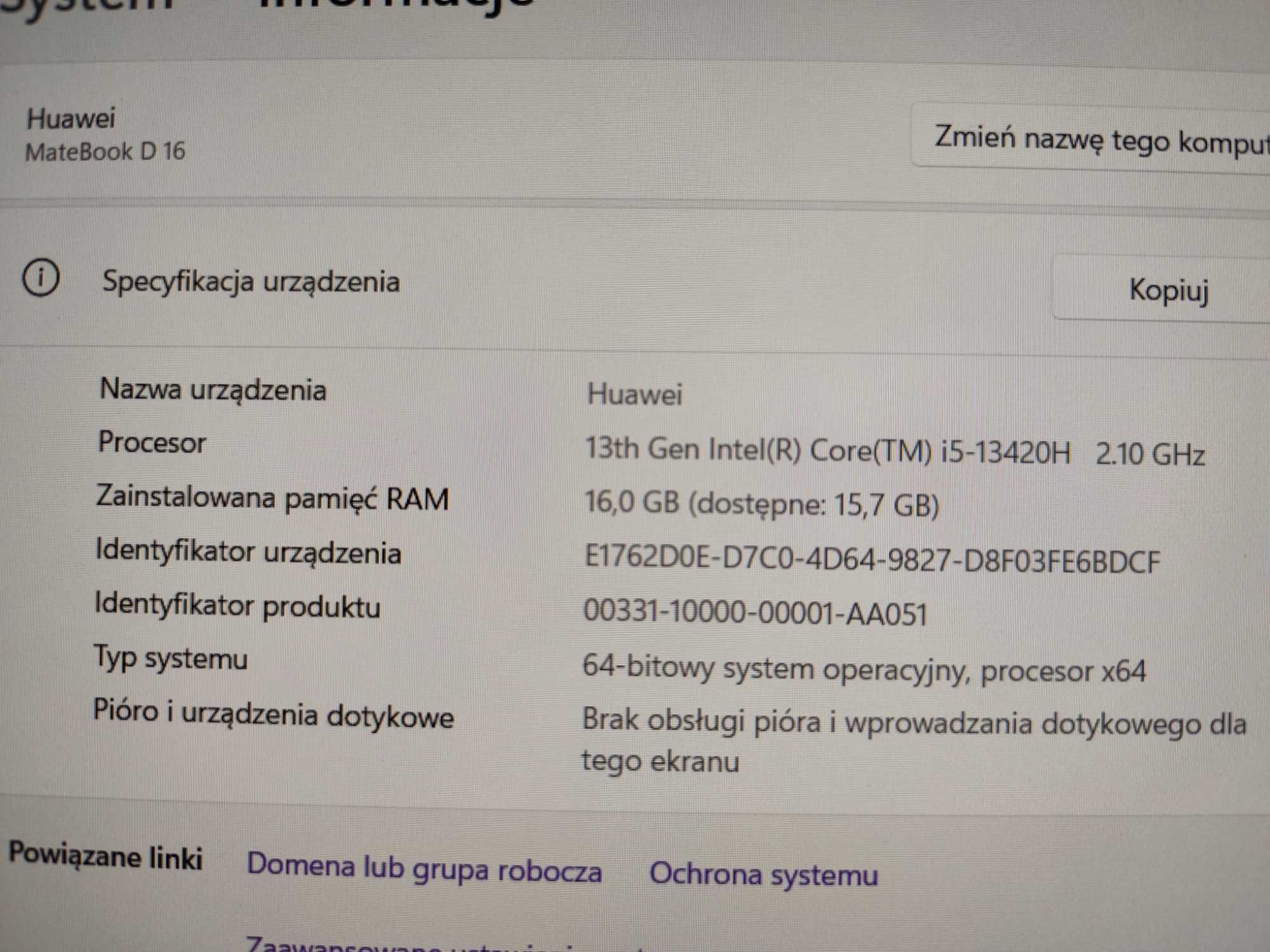 Huawei D16 I5 13generacji 16/1Tb Wifi ax Laptop