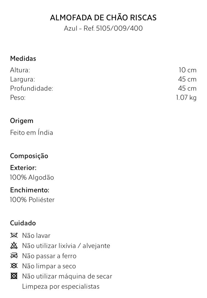 Almofada Azul De Chão Riscas Zara Home NOVO