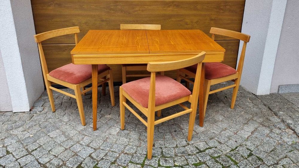 Komplet Stół Jitona i krzesła Design PRL Czechosłowacja Minimalizm