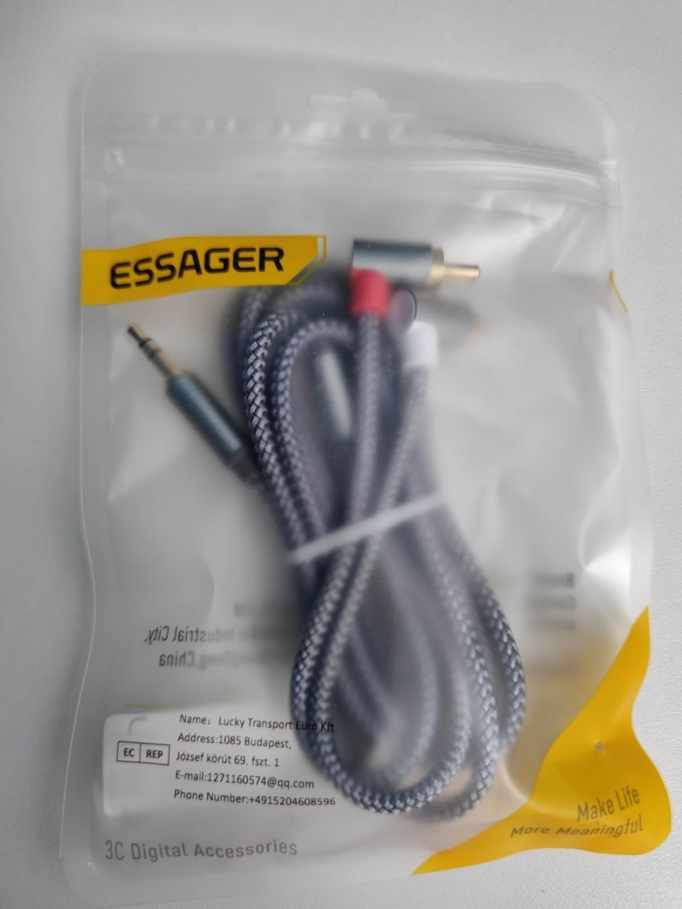 Аудіокабель Essager 2RCA на 3.5mm 90° 2метри