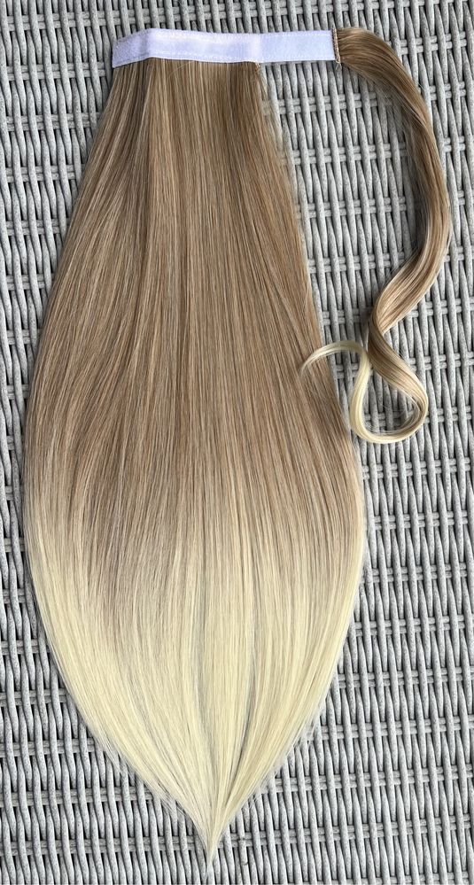 Premium Ultra włosy doczepiane, blond / ombre, kucyk, treska