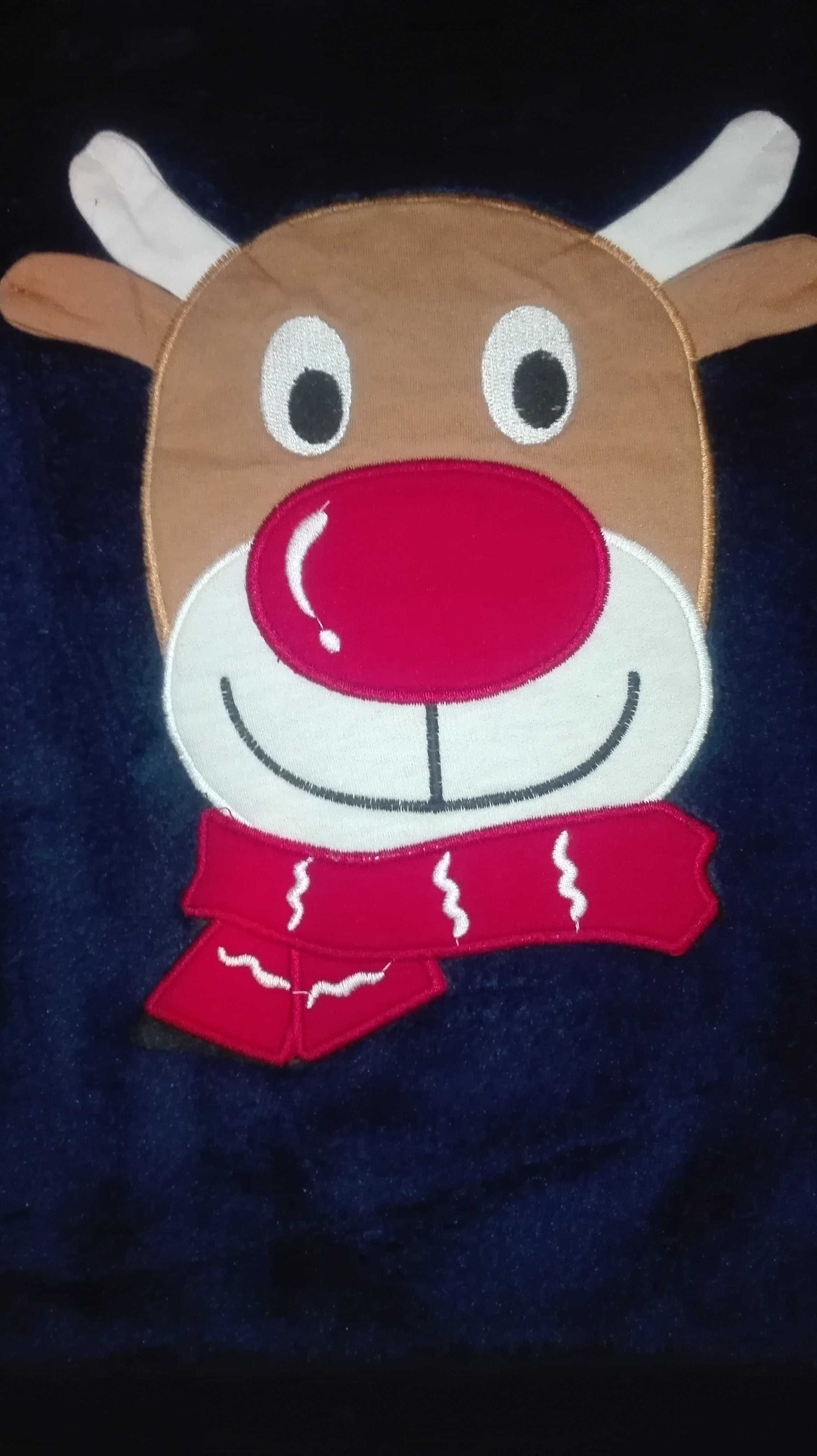 Nowa świąteczna ciepła bluzka z reniferem długi rękaw 128