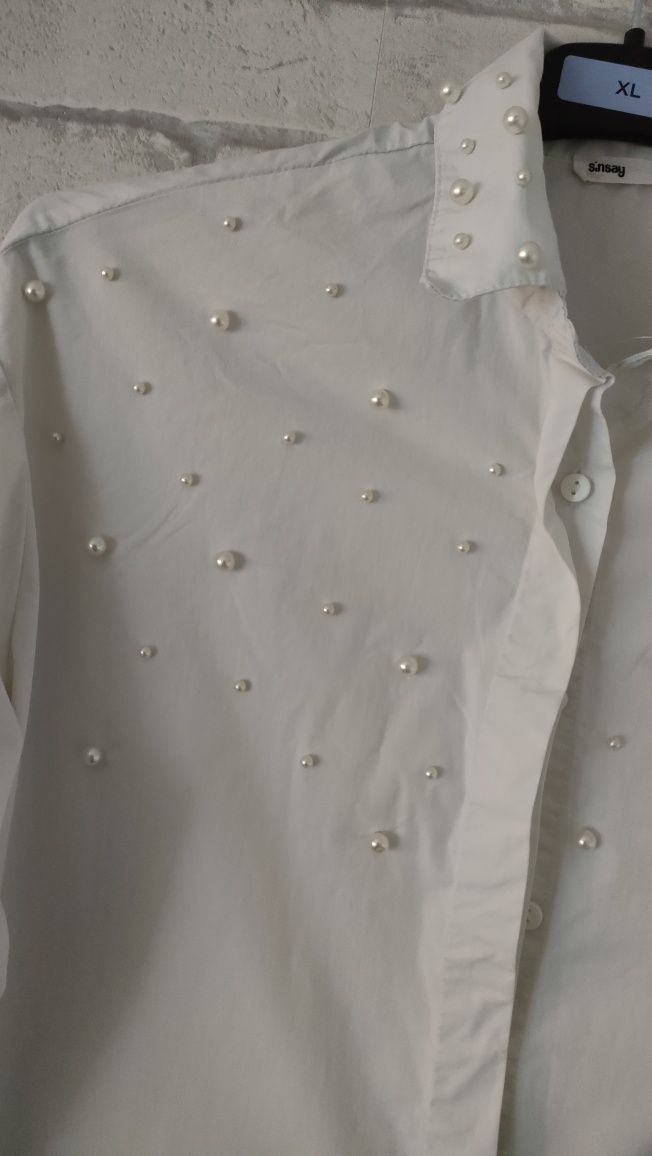 Biała koszula w koraliki XS