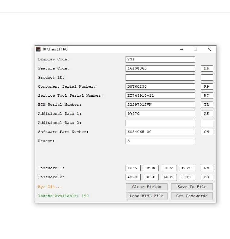 CAT Factory Password Generator Hasła 18 MIEJSCOWY Caterpillar ET 4