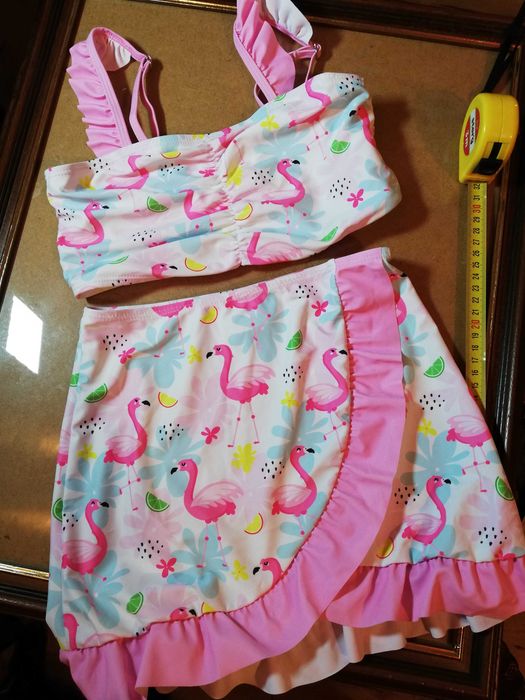 Strój plażowy kąpielowy staniczek i spódniczka flamingi