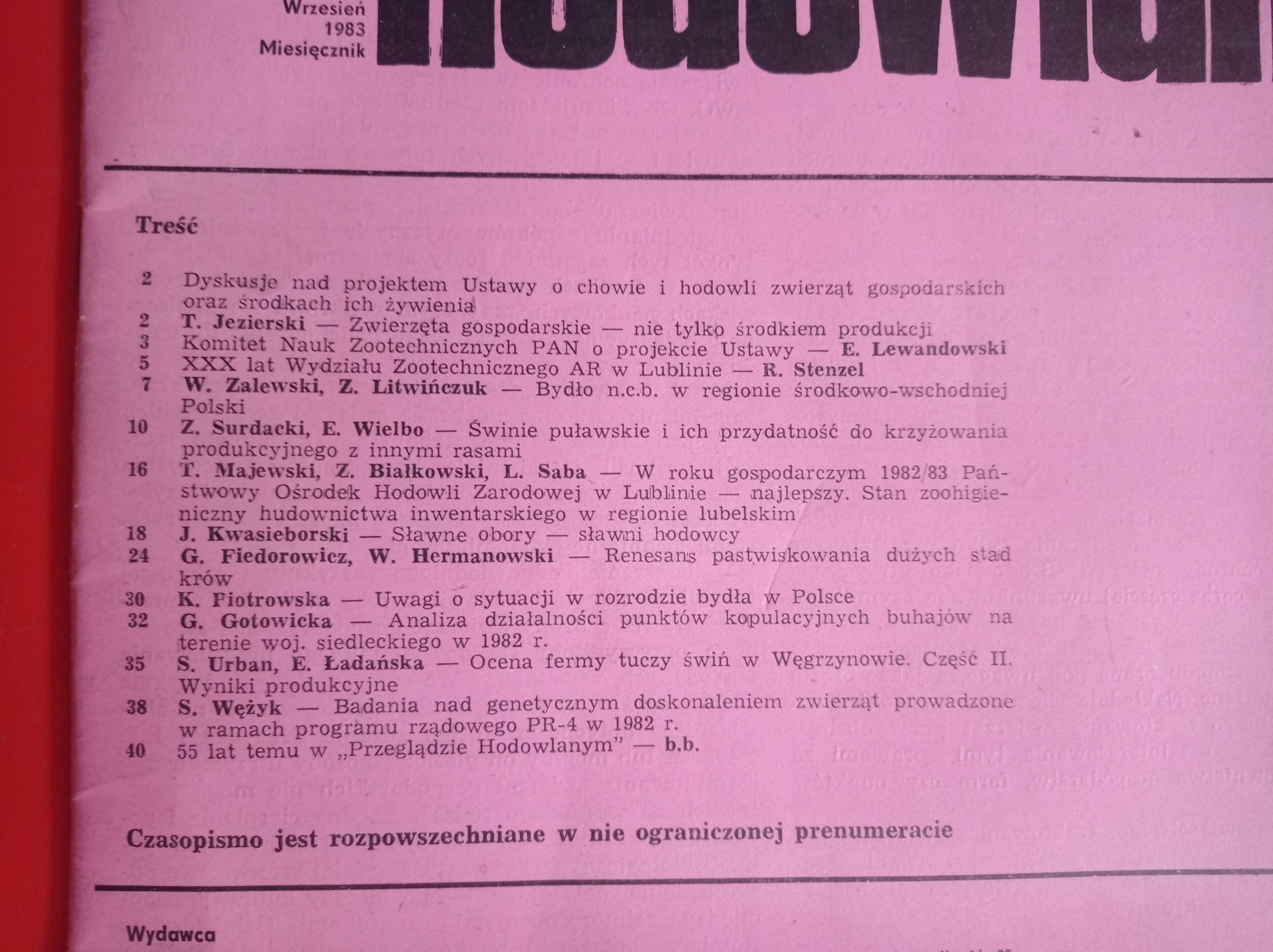 Przegląd hodowlany, wrzesień 1983, miesięcznik