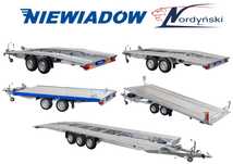 Niewiadów LAWETA  DMC 1,3-3,5t, 3-10m, 2/3 osie, koła 10"/13", deska,garbatka,platforma
