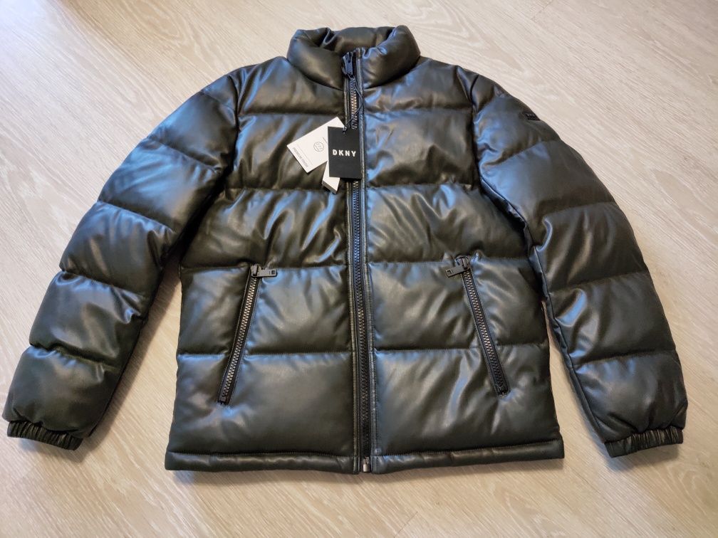 Пуховик стеганый бархатный экокожа DKNY оригинал