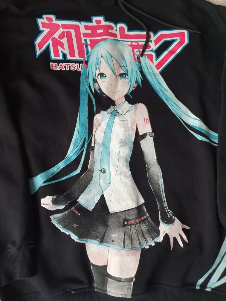 Bluza czarna z kapturem oversize anime hatsune miku bershka S