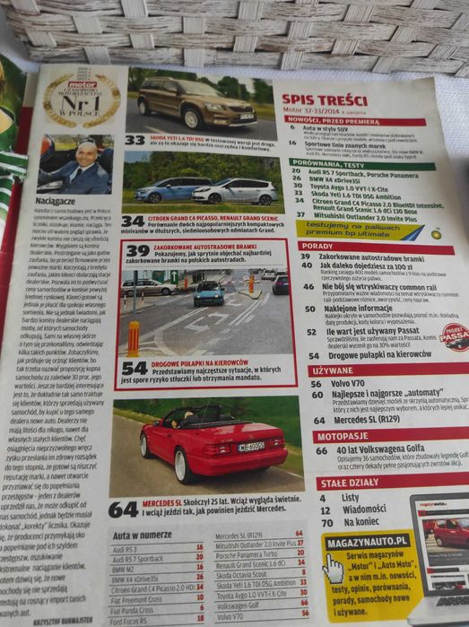 Czasopismo Motor WYSZUKAJ Auto 32-33/2014 RS3 RS7 Picasso Panda Volvo