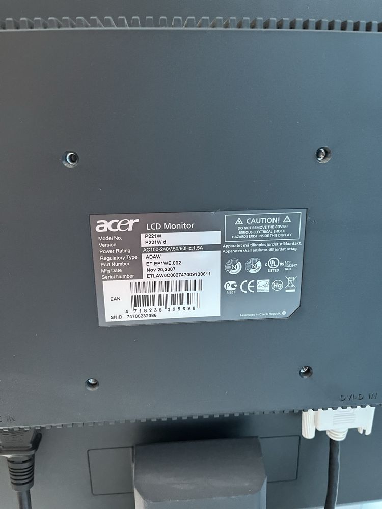 Monitor acer 22”+ klawiatura stacjonarna esperanza