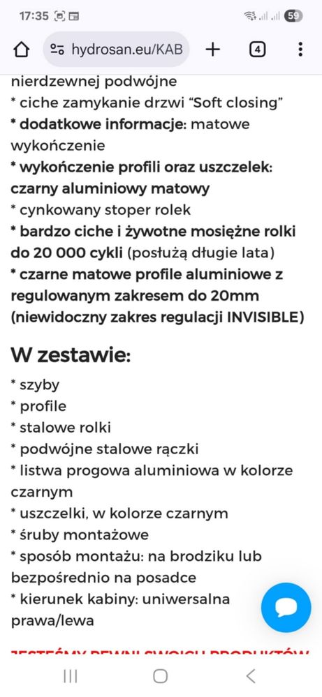 Kabina prysznicowa nowa 1100x800x1900mm
