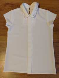 Biała elegancka bluzka z cyrkoniami dla dziewczynki, r.134