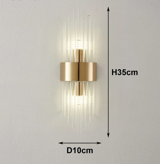 NOWOCZESNY Złoty Kinkiet Kryształy LED G9 35cm x 10cm Gold Złota Lampa
