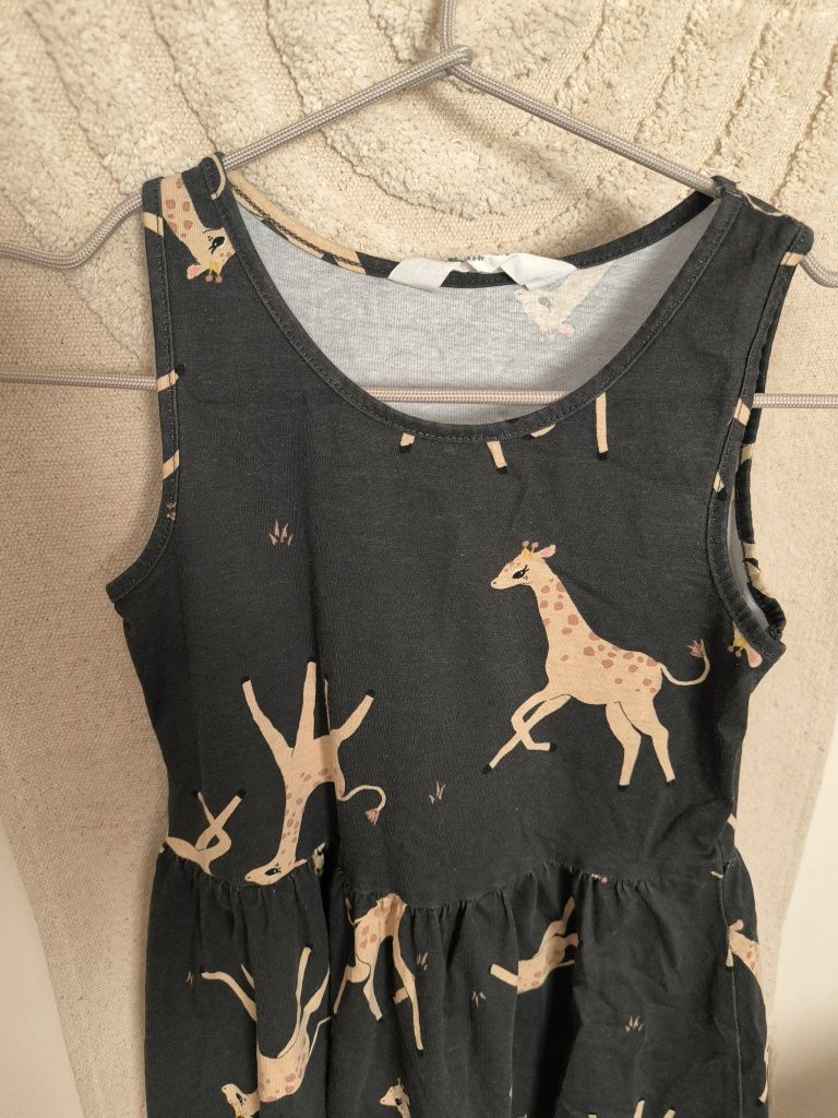 H&M sukienka letnia bawełniana żyrafy ciemna r. 122/128