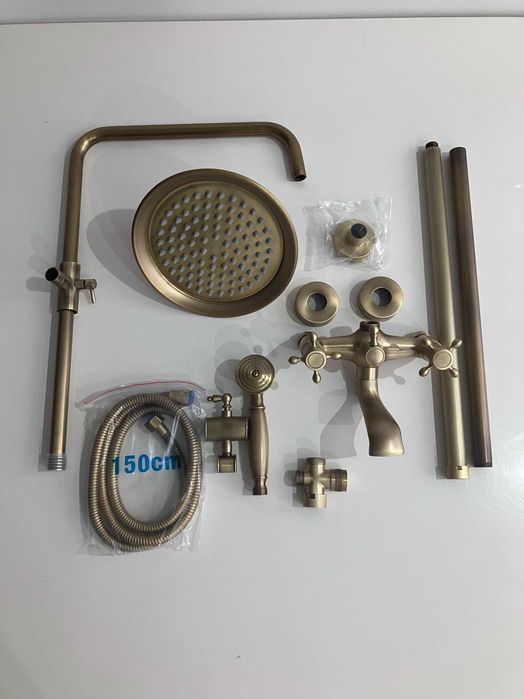 Zestaw prysznicowy natynkowy CHDE retro mosiądz