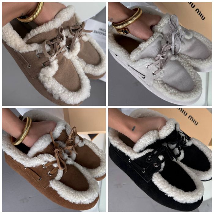 р36-41 Лофери Miu Loafers Winter Black Beige Grey Chestnut