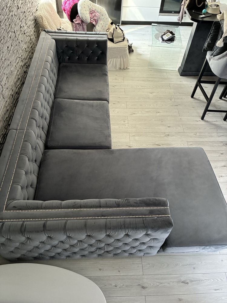 Narożnik tapicerowany elegancki welurowy glamour pikowany funkcja span