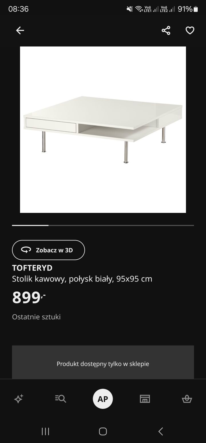 Stolik kawowy Tofteryd IKEA stan idealny.