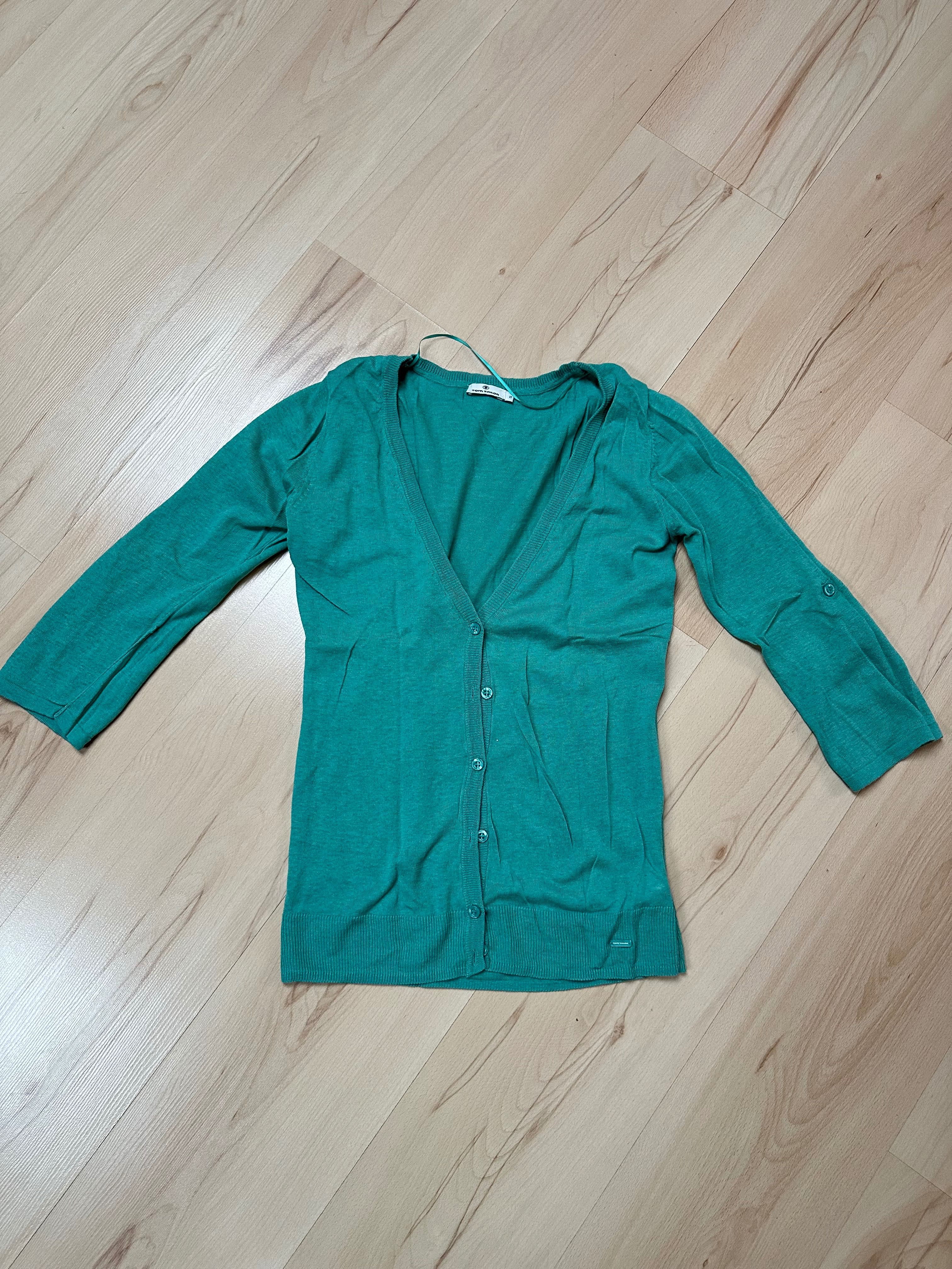 Tom Tailor bawełniany sweter guziki turkus damski v neck