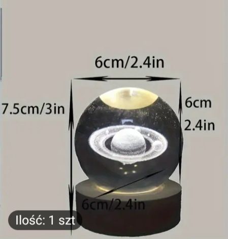 NOWA Zapieczętowana Lampka nocna Saturn kryształowa kula USB