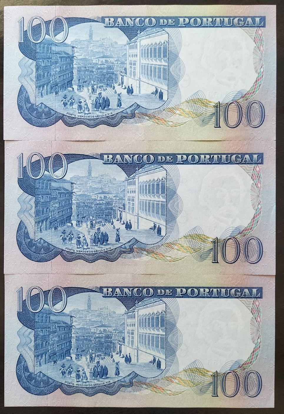 Lote 3 Notas 100$ 1965 Camilo Só 1 Letra 'L' Novas/Números Seguidos