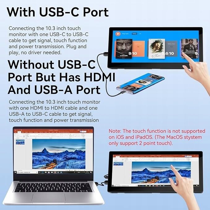 Przenośny Ekran Dotykowy 12,3 Cala Monitor IPS Z Mini HDMI Oraz USB-C