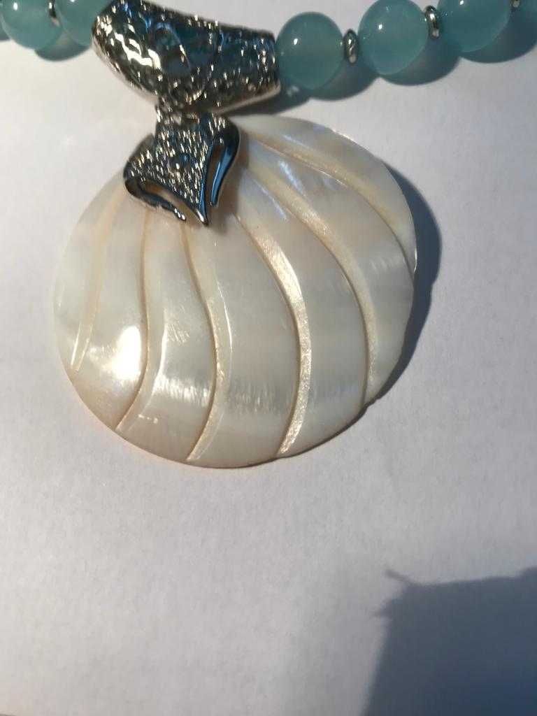 Biżuteria - wyjątkowy komplet z akwamarynu i masy perłowej /nr. /116 /