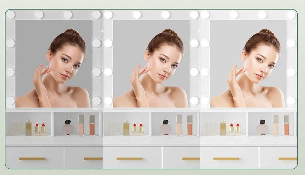 Toaletka z lustrem oświetleniem LED stolik biurko kosmetyczne biała