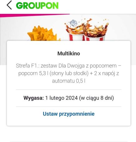 2 sztuki Groupon Multikino zestaw barowy dla dwojga strefa F1