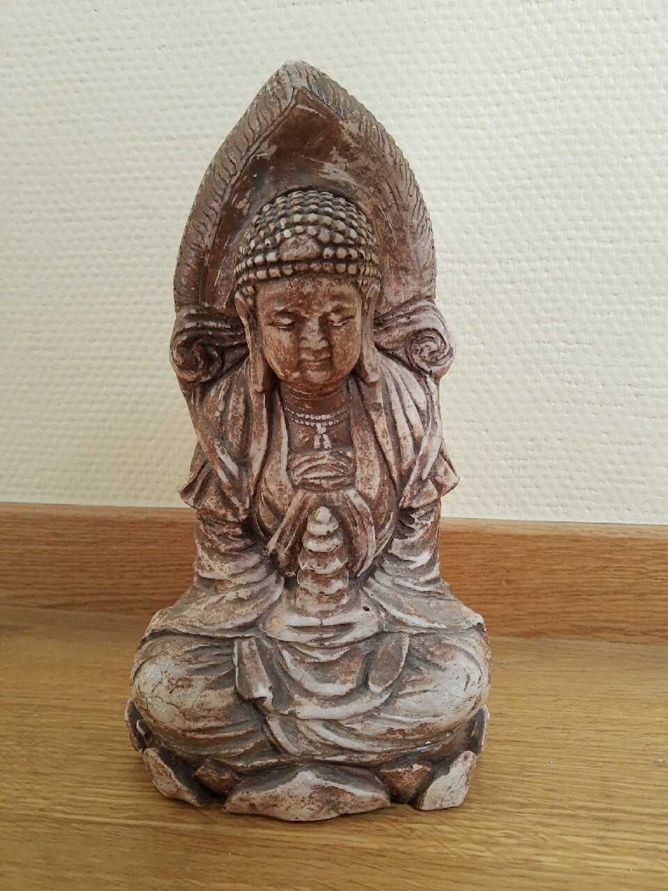Figurka Budda gipsowy brązowy podstawka na kadzidło 25cm vintage