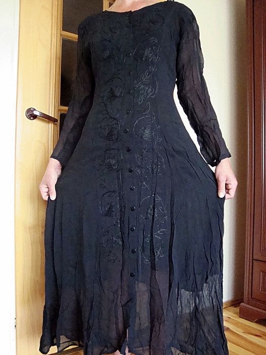 Czarna MAXI z cienkiej żorżety sukienka indyjska r. L