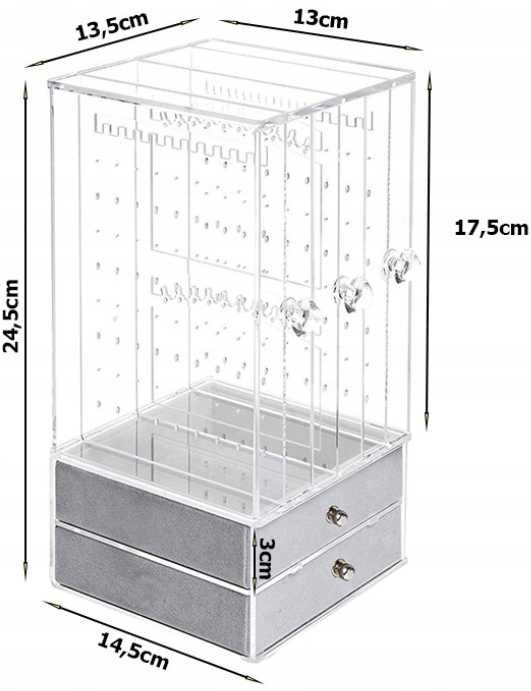 szkatułka organizer kuferek NA BIŻUTERIĘ EKSPOZYTOR szary zamsz