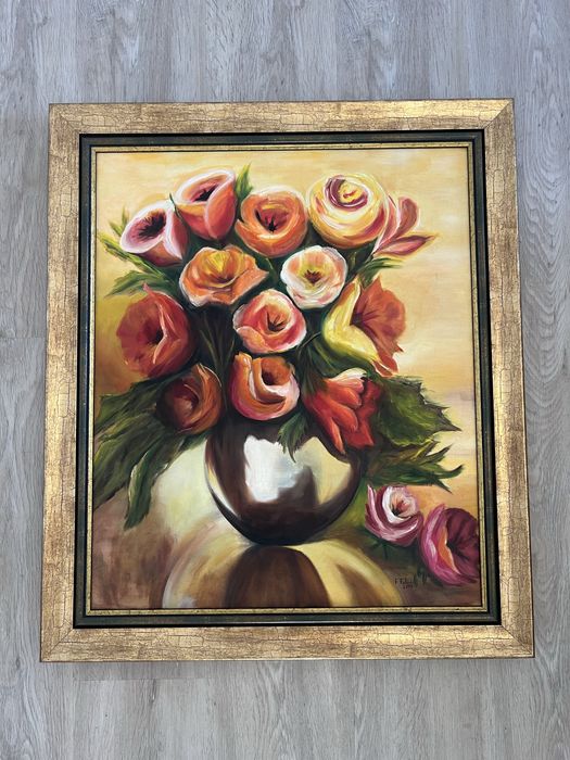 Quadro de flores 60x70cm (L x A) pintado a óleo