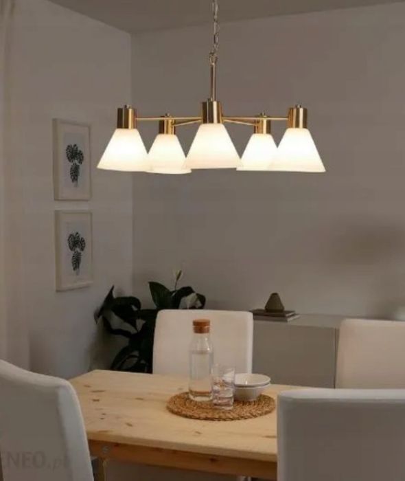 IKEA FLUGBO Żyrandol, kolor mosiądz/szkło + kinkiet