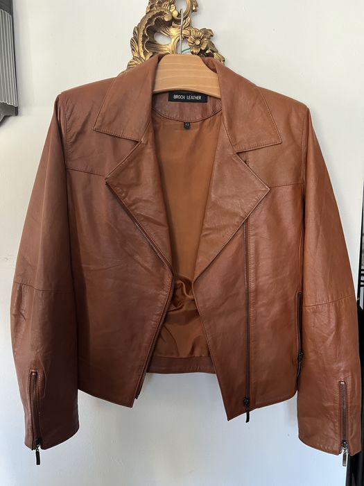 Skóra naturalna kurtka damska brązowa toffi cielista L 40 Broch