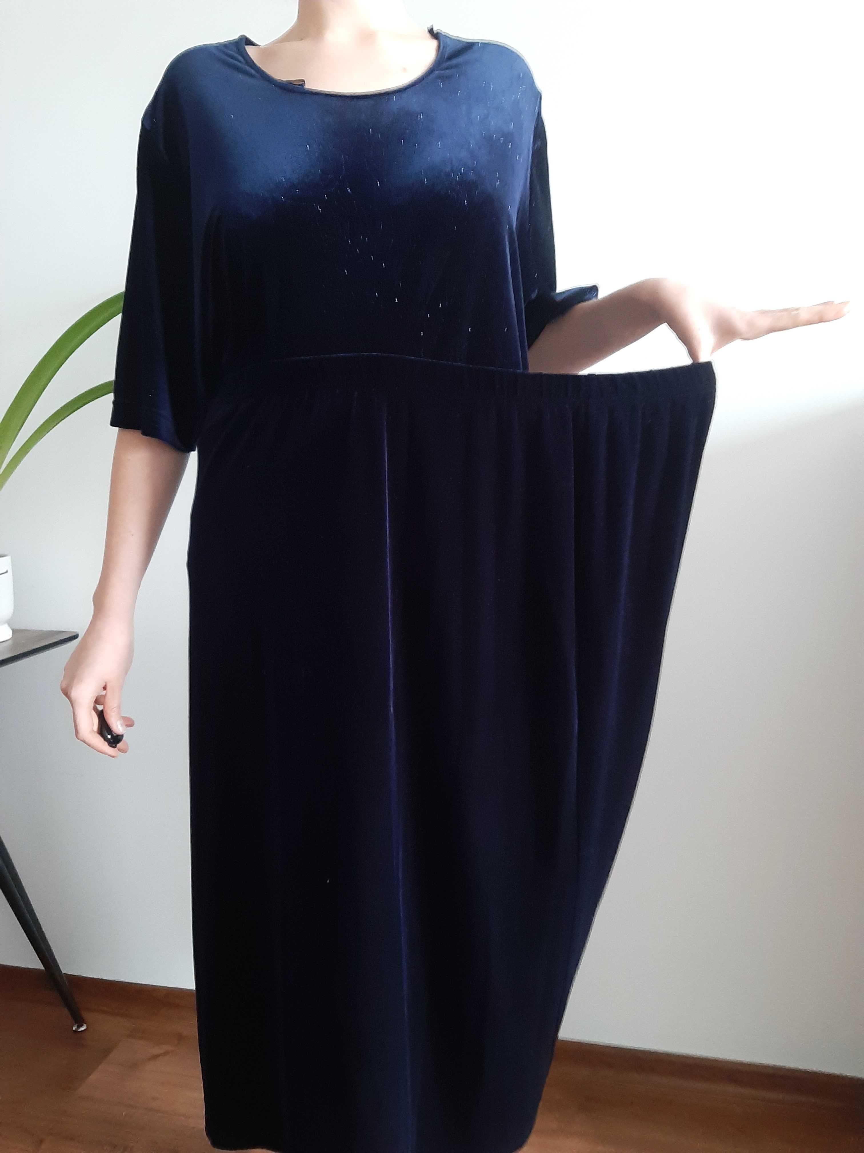 Sukienka kostium plus size  granatowa z brokatem połyskująca C&A 52-54