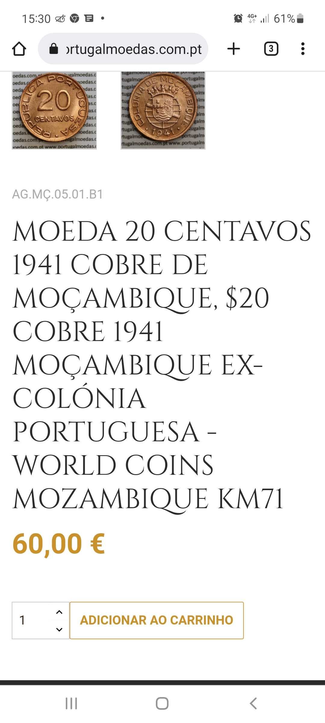 Moeda colonia de Moçambique 1941